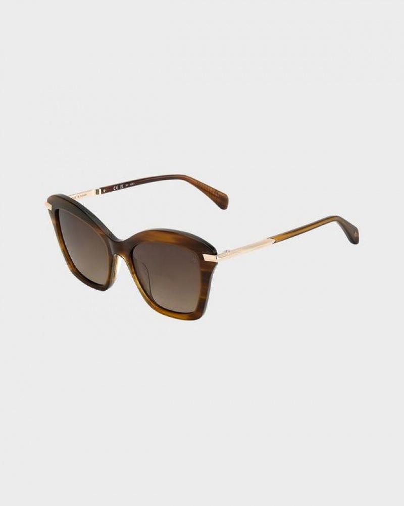 Women\'s Rag & Bone Marsha Cat Eye Sunglasses Brown | 468BXYTRP