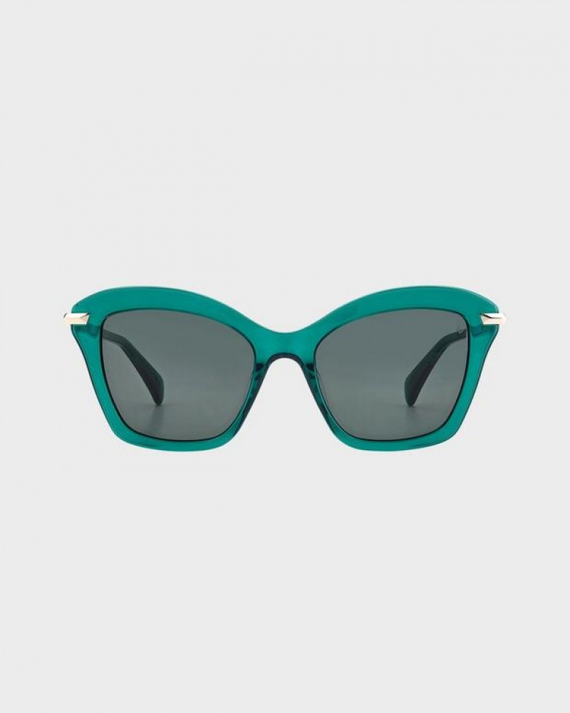 Women's Rag & Bone Marsha Cat Eye Sunglasses Green | 962PORATX