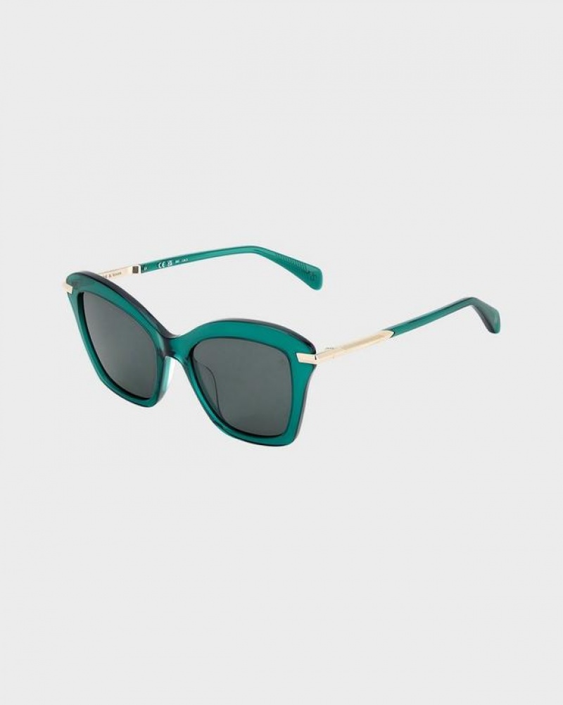 Women\'s Rag & Bone Marsha Cat Eye Sunglasses Green | 962PORATX