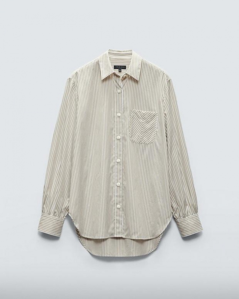 Women's Rag & Bone Maxine Cotton Poplin Classic Fit Button Down Tops Silver Stripes | 396EZAFWP