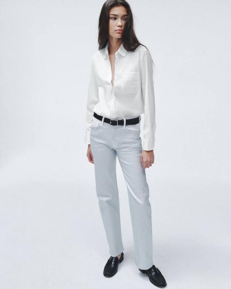 Women's Rag & Bone Maxine Cotton Poplin Classic Fit Button Down Tops White | 516ZVEUYJ