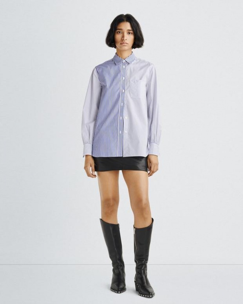 Women's Rag & Bone Maxine Cotton Poplin Classic Fit Button Down Tops Blumlti | 908LSMNFC