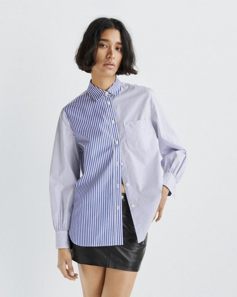 Women's Rag & Bone Maxine Cotton Poplin Classic Fit Button Down Tops Blumlti | 908LSMNFC