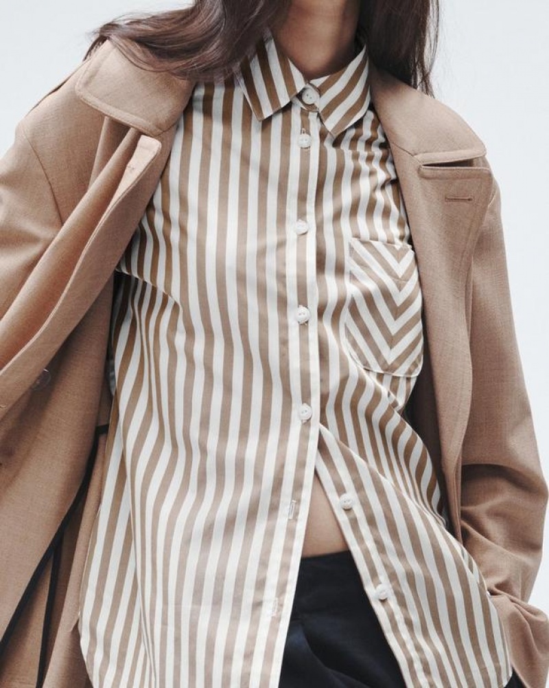 Women's Rag & Bone Maxine Cotton Poplin Classic Fit Button Down Tops Brown Stripes | 842PFMDYC