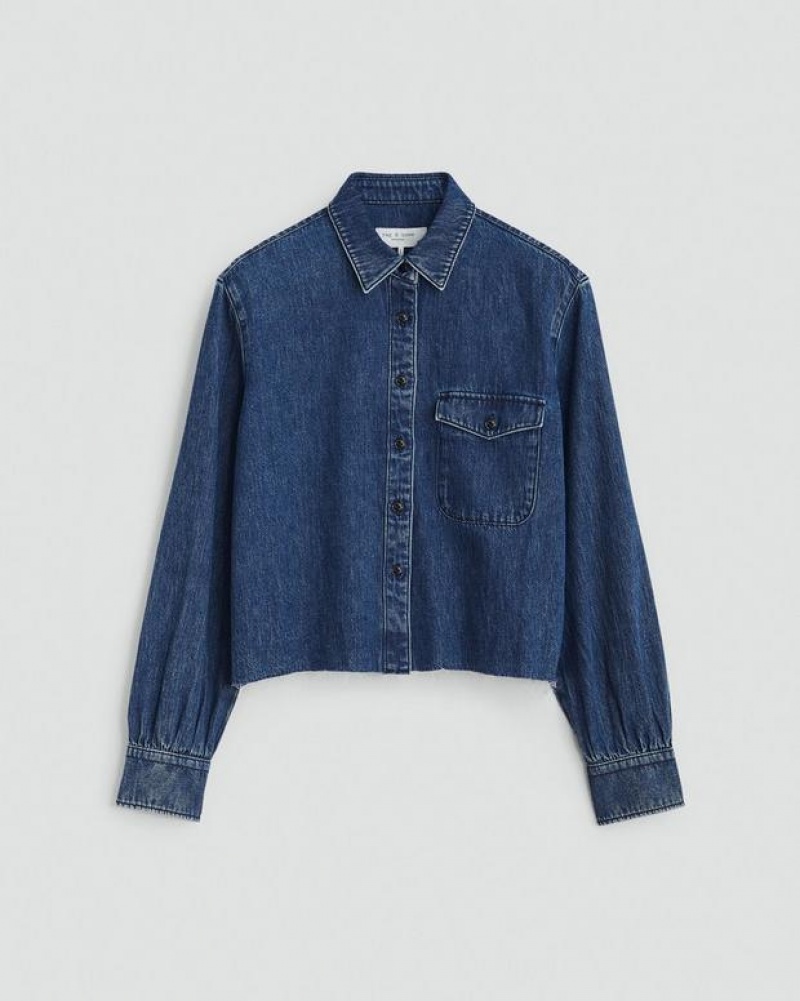 Women's Rag & Bone Maxine Cropped Denim Classic Fit Button Down Tops Ari | 497EDIBAQ