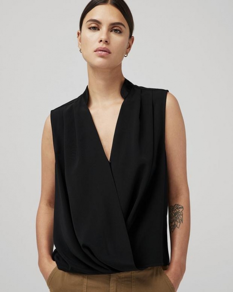 Women's Rag & Bone Meredith Satin Blouse Classic Fit Tops Black | 631ZUBDJA