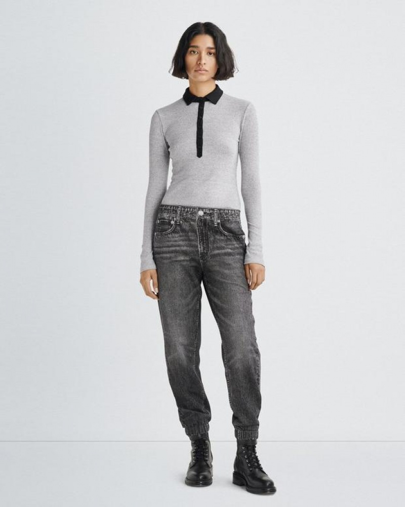 Women's Rag & Bone Miramar Jogger Trompe L'oeil Cotton Pants Black | 861QADCNF