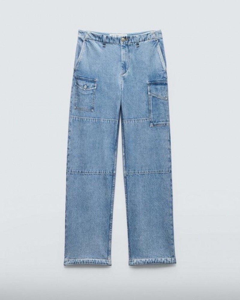 Women's Rag & Bone Miramar Nora Cargo Trompe L'oeil Cotton Jeans Celeste | 831QKZTRA