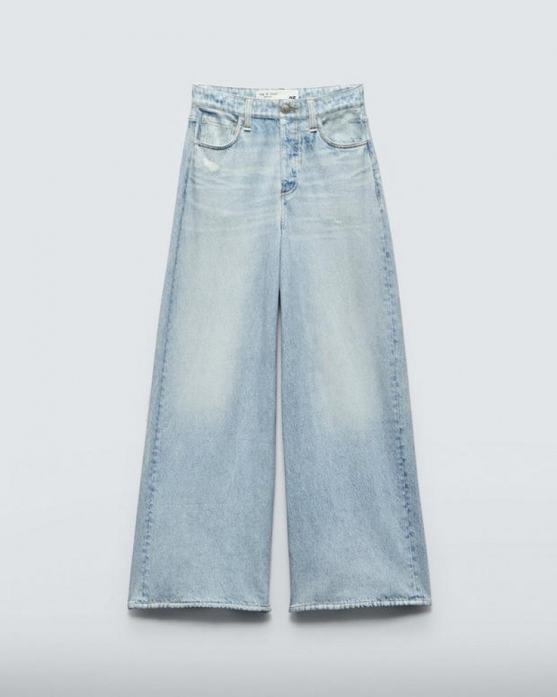 Women's Rag & Bone Miramar Sofie Ankle Wide-Leg Trompe L'oeil Cotton Jeans Meadowblue | 820COUIQK