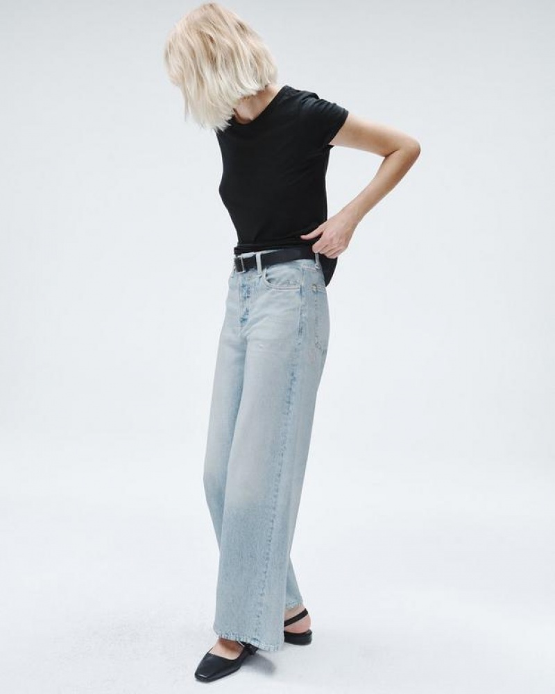 Women's Rag & Bone Miramar Sofie Ankle Wide-Leg Trompe L'oeil Cotton Jeans Meadowblue | 820COUIQK