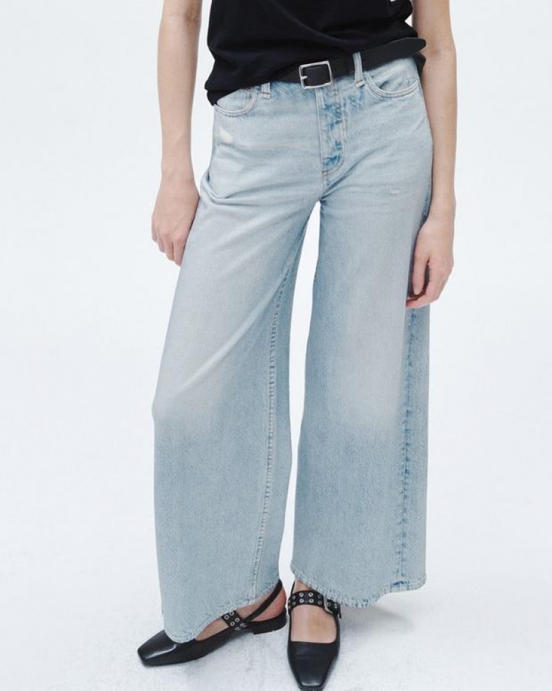 Women's Rag & Bone Miramar Sofie Ankle Wide-Leg Trompe L'oeil Cotton Jeans Meadowblue | 820COUIQK