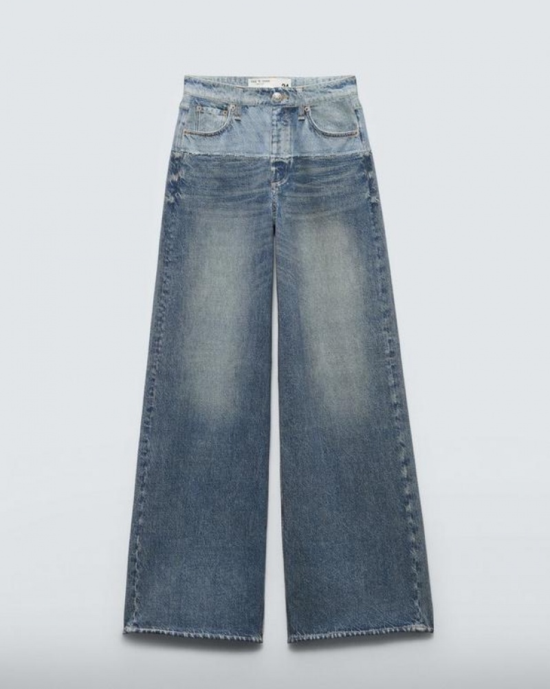 Women's Rag & Bone Miramar Sofie Full Length Wide-Leg Trompe L'oeil Cotton Jeans Antonia | 510AMYHOZ