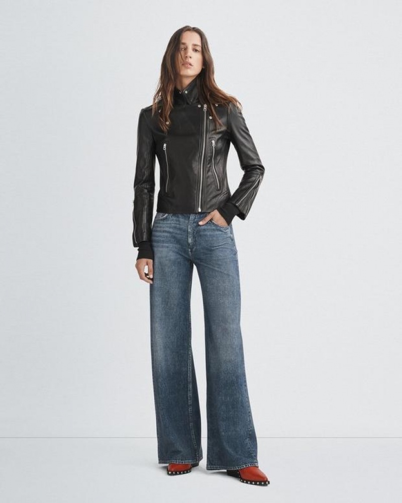 Women's Rag & Bone Miramar Sofie Full Length Wide-Leg Trompe L'oeil Cotton Jeans Kimber | 064XYBHJG