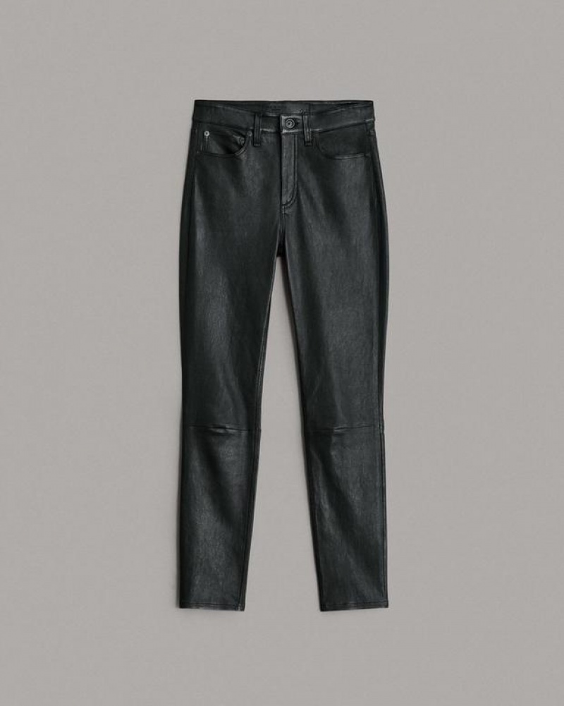 Women's Rag & Bone Nina High-Rise Skinny Leather Slim Fit Pants Black | 124JRVLXW