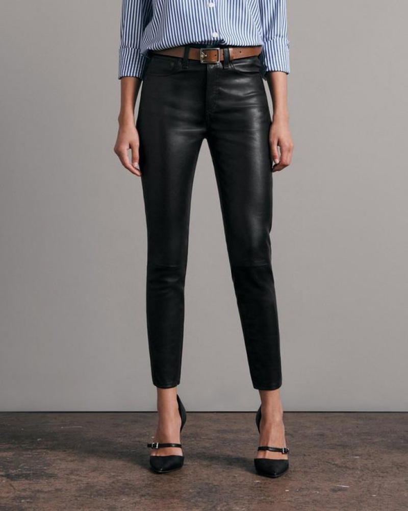 Women's Rag & Bone Nina High-Rise Skinny Leather Slim Fit Pants Black | 124JRVLXW