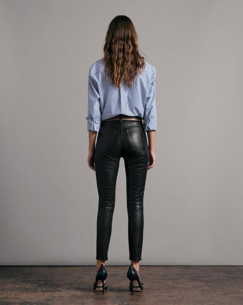 Women's Rag & Bone Nina High-Rise Skinny Leather Slim Fit Pants Black | 124JRVLXW