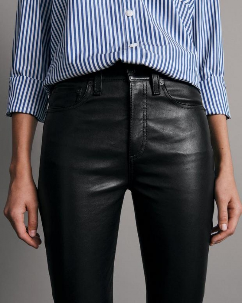 Women's Rag & Bone Nina High-Rise Skinny Leather Slim Fit Pants Black | 124JRVLXW