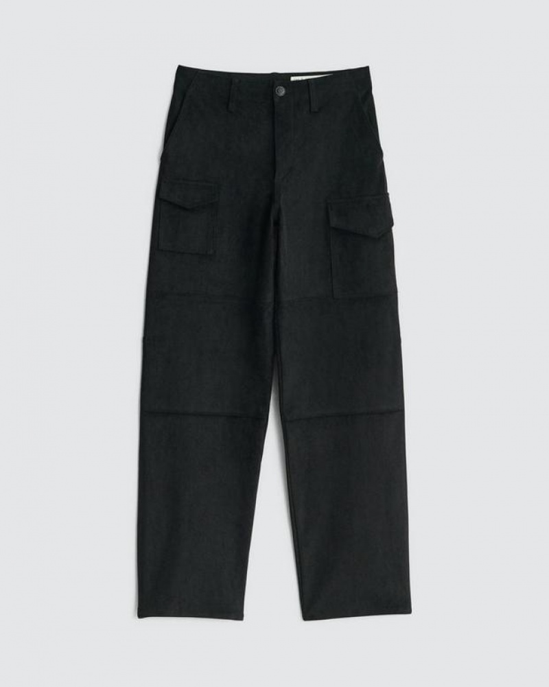 Women's Rag & Bone Nora Faux Suede Cargo Wide-Leg Fit Pants Black | 018MRTFEH