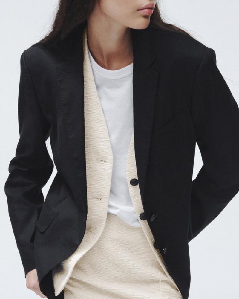 Women's Rag & Bone Odessa Linen Relaxed Fit Blazers Black | 730RXDZTA