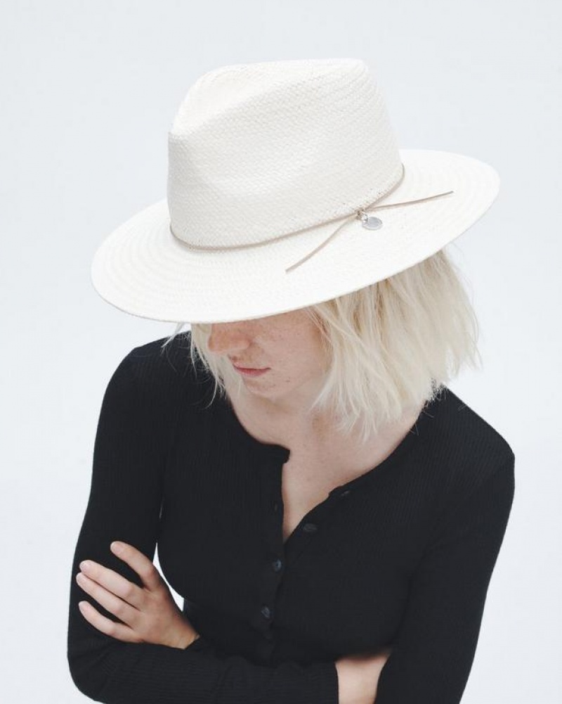 Women's Rag & Bone Packable Fedora Straw Hats White | 958NBLTSD