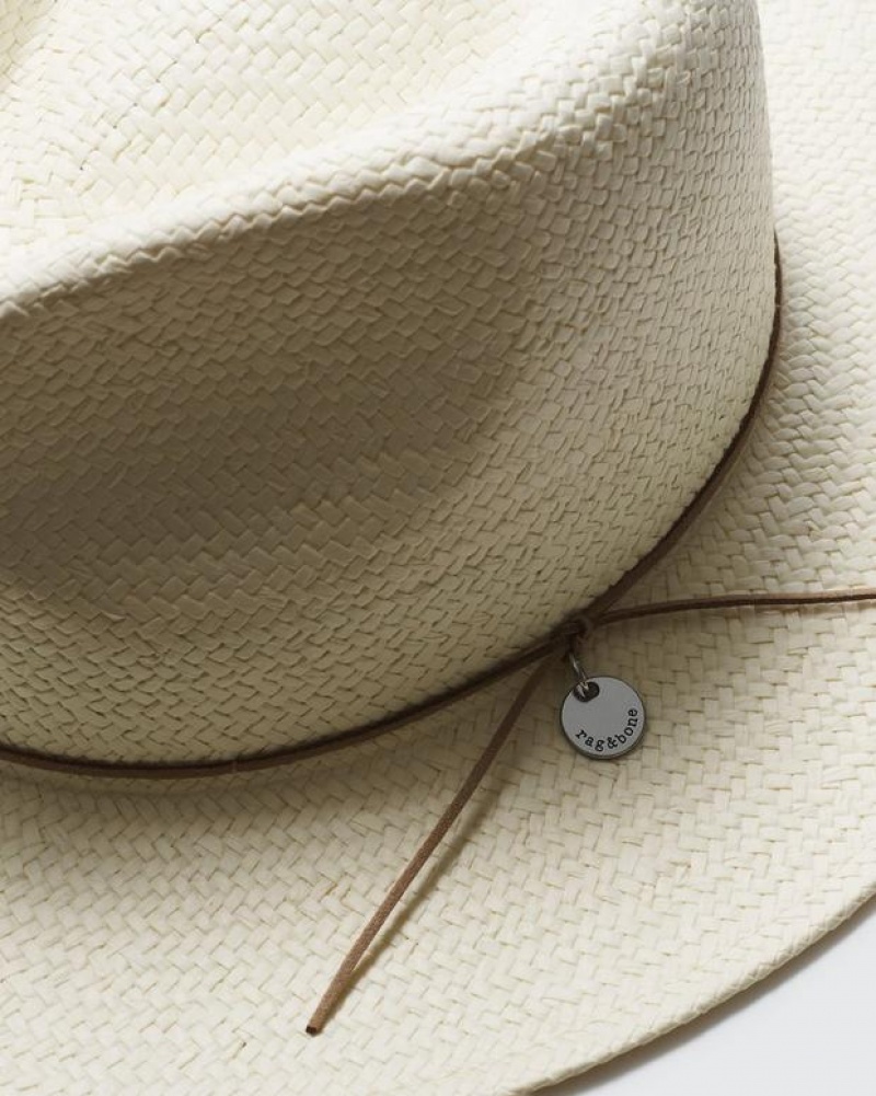 Women's Rag & Bone Packable Fedora Straw Hats White | 958NBLTSD