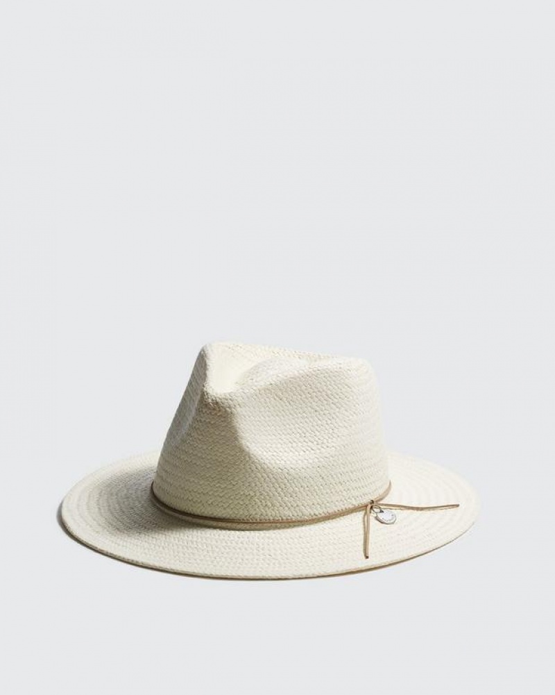 Women\'s Rag & Bone Packable Fedora Straw Hats White | 958NBLTSD