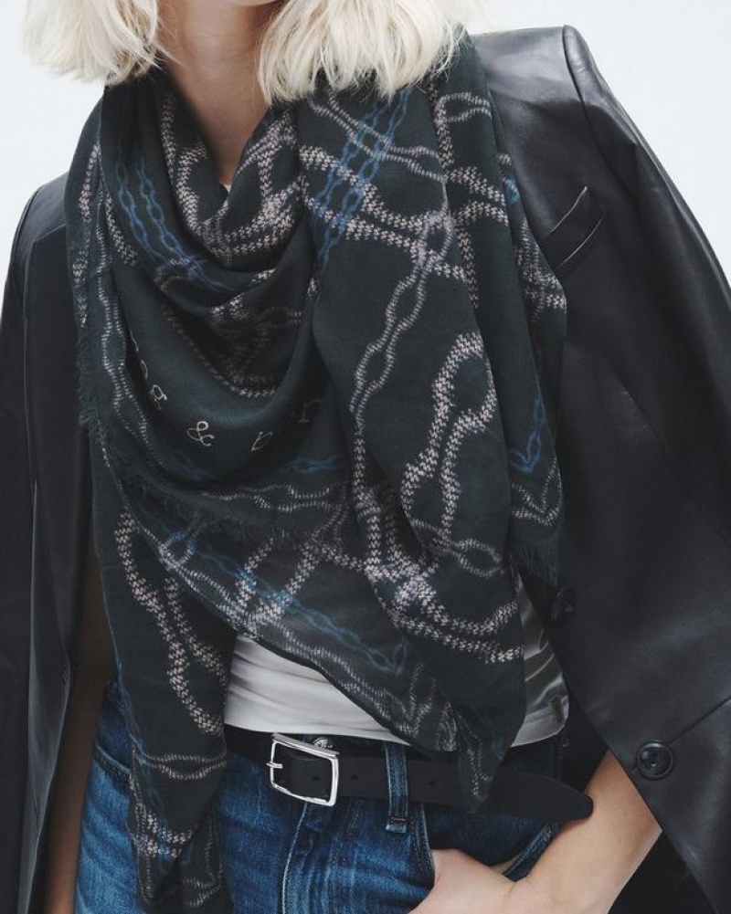 Women's Rag & Bone Pea Chain Cashmere Lightweight Scarf Black | 930QEZFGO