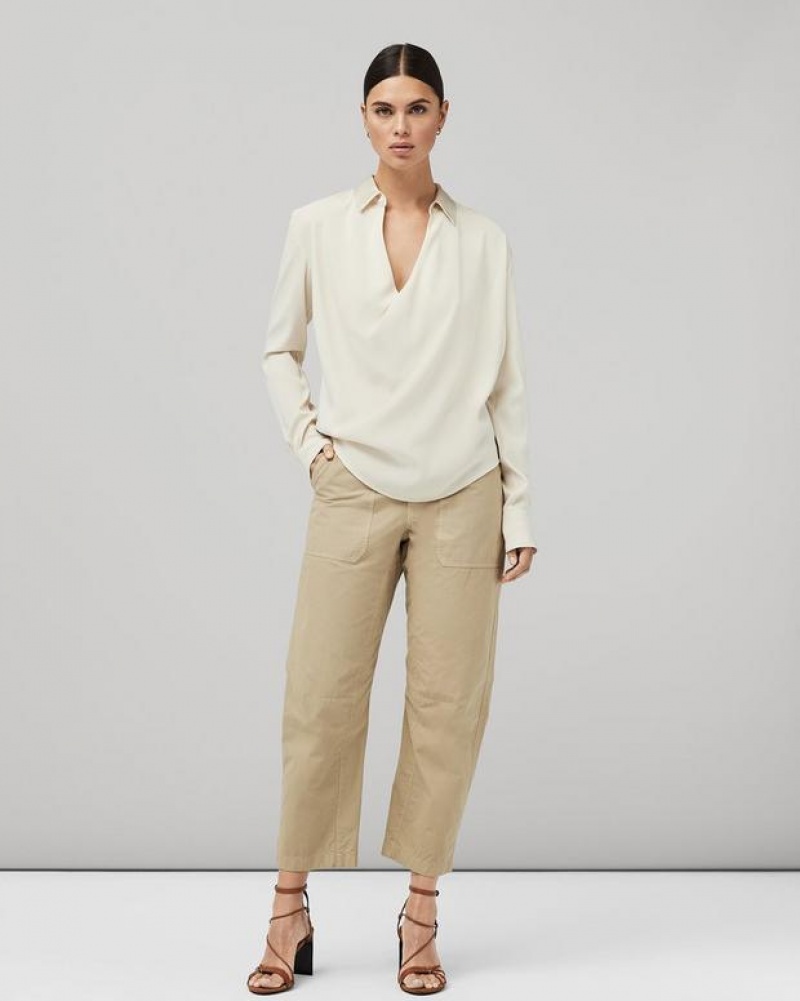 Women's Rag & Bone Phillipa Satin Blouse Classic Fit Tops White | 024JTVDUZ