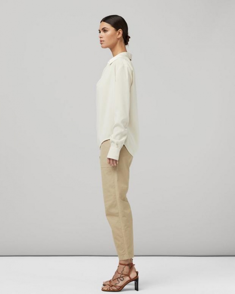 Women's Rag & Bone Phillipa Satin Blouse Classic Fit Tops White | 024JTVDUZ