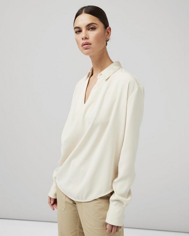 Women's Rag & Bone Phillipa Satin Blouse Classic Fit Tops White | 024JTVDUZ