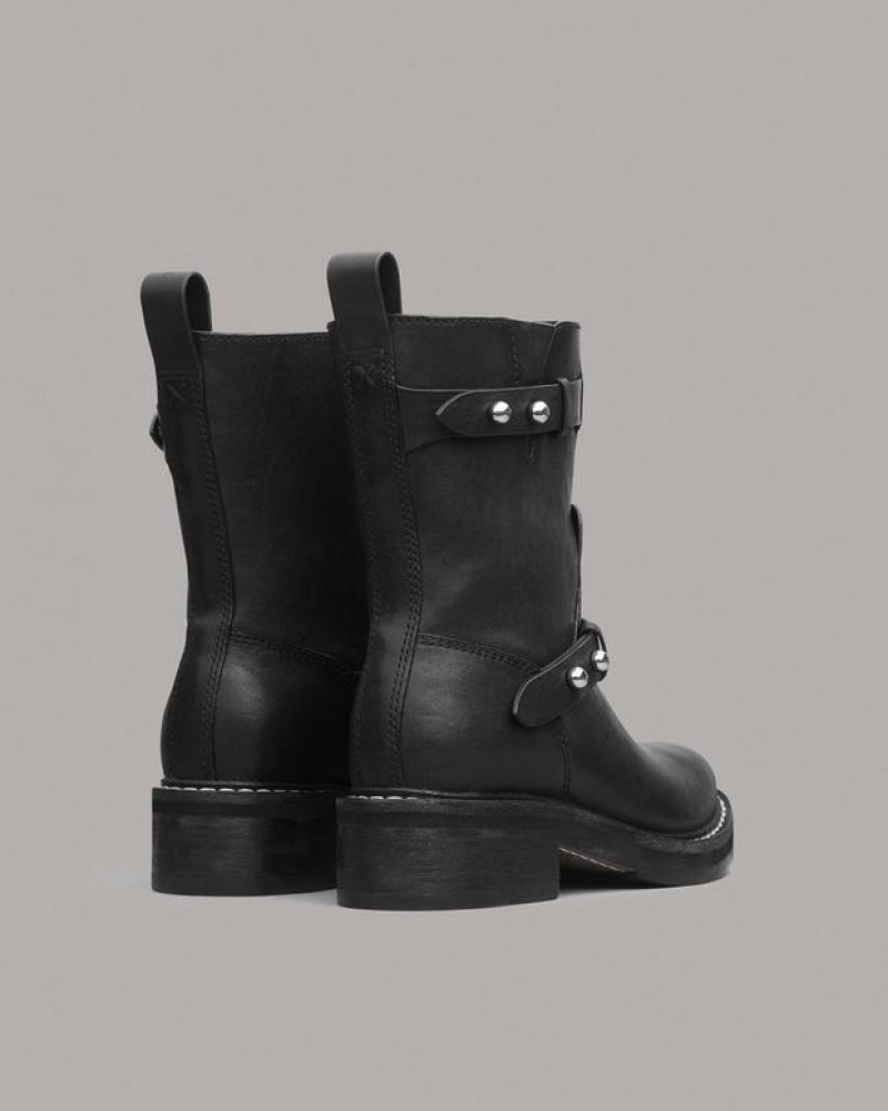 Women's Rag & Bone RB Moto - Leather Moto Boots Black | 052PJQXMF