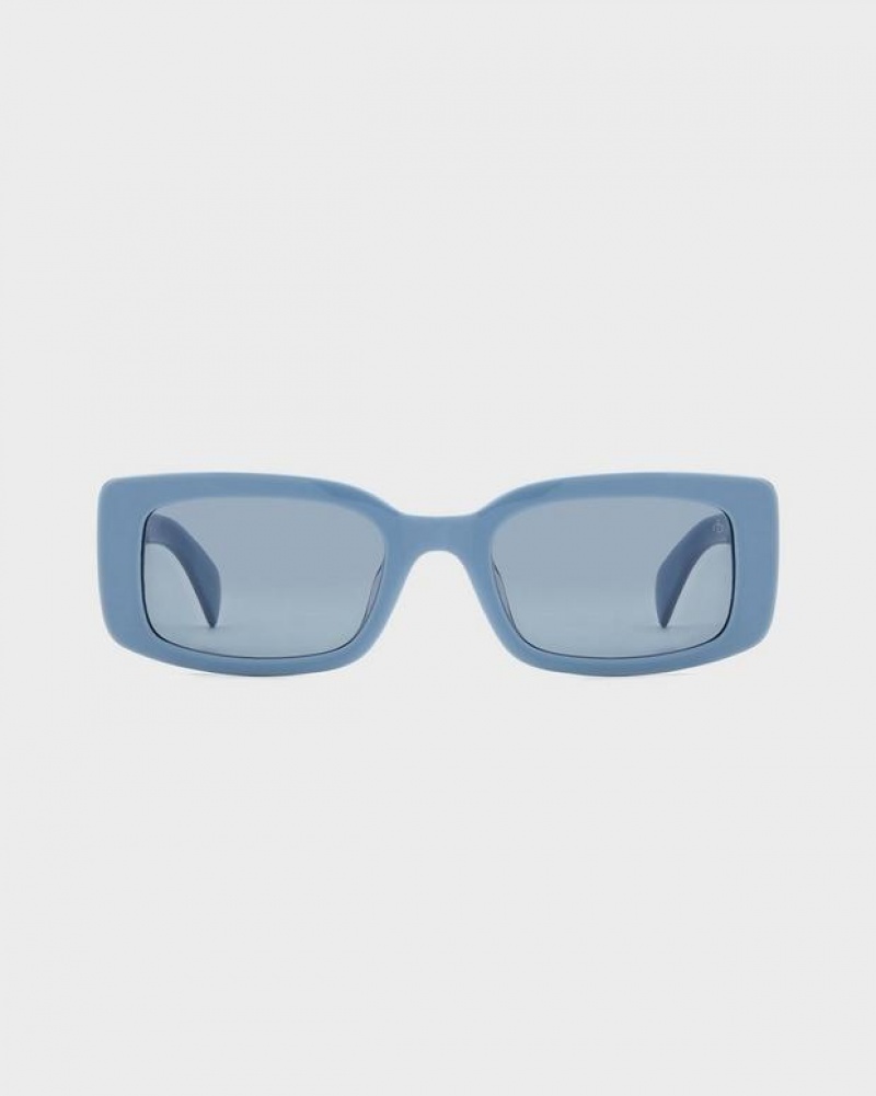 Women's Rag & Bone Reed Rectangular Sunglasses Blue | 765KCPHXS