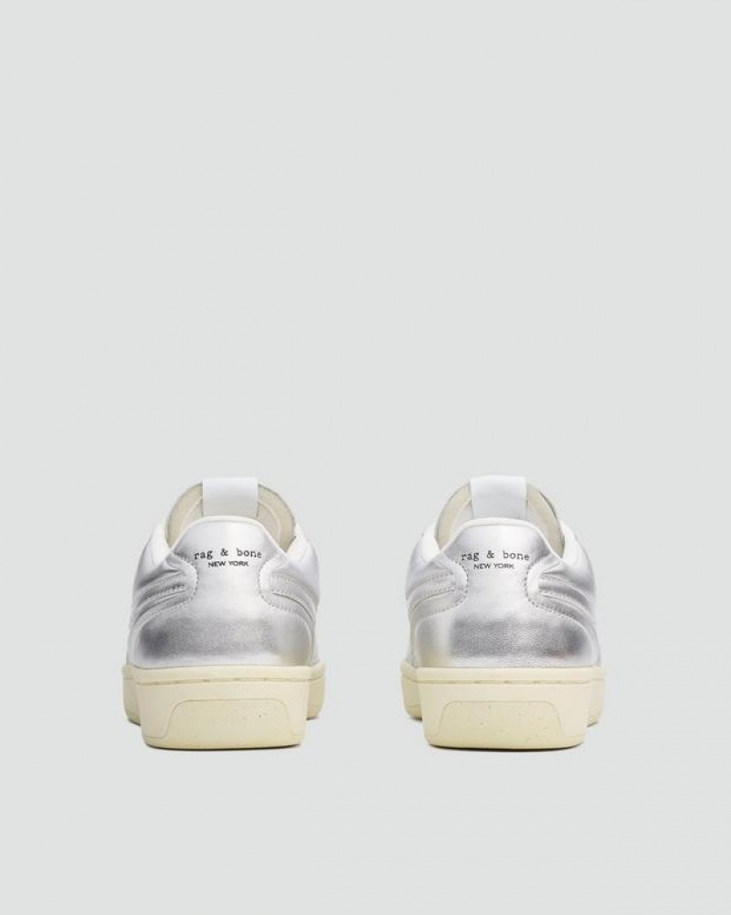 Women's Rag & Bone Retro Court - Leather Low Sneakers Silver | 621CRVLKW