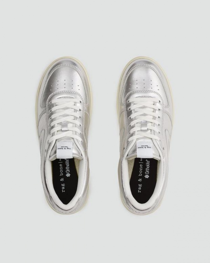 Women's Rag & Bone Retro Court - Leather Low Sneakers Silver | 621CRVLKW