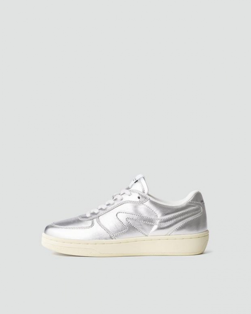 Women\'s Rag & Bone Retro Court - Leather Low Sneakers Silver | 621CRVLKW