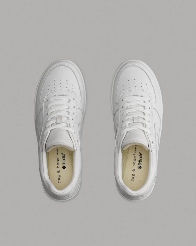 Women's Rag & Bone Retro Court - Leather Low Sneakers White | 215PAXRUF