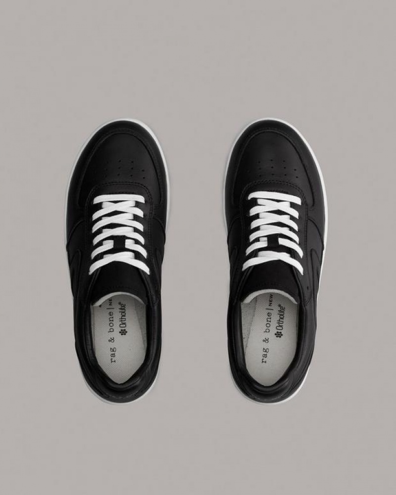 Women's Rag & Bone Retro Court - Leather Low Sneakers Black | 469NPADZI