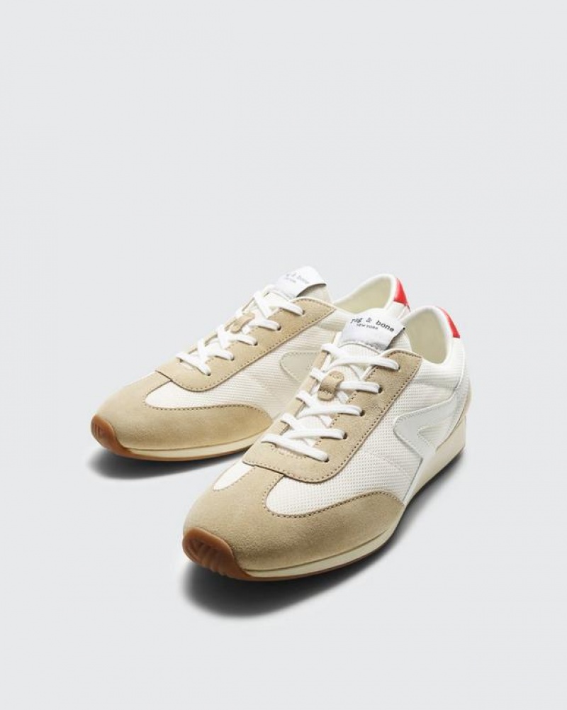 Women's Rag & Bone Retro Runner - Suede Low Sneakers Off Wht | 654LMYUSR