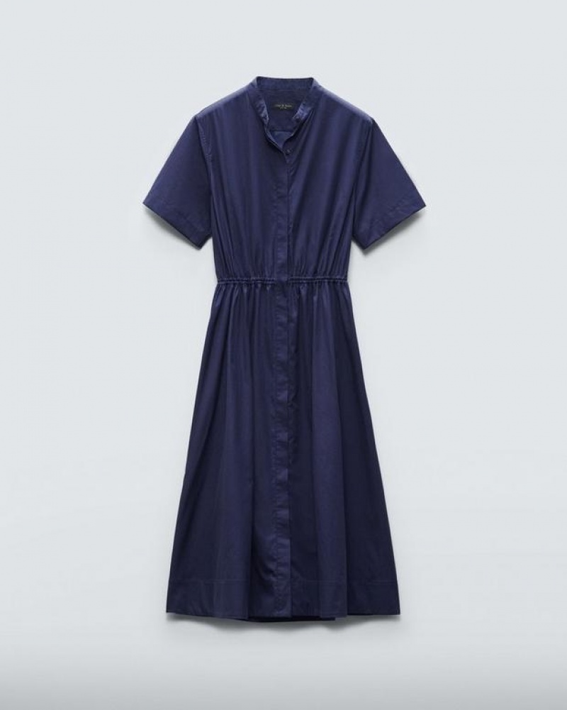 Women's Rag & Bone Ronan Cotton Maxi Dress Navy | 658MPCAND