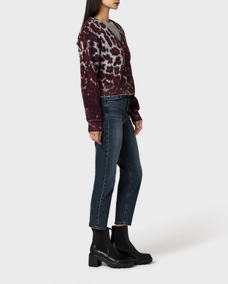 Women's Rag & Bone Sarah Wool Leopard Cardigan Relaxed Fit Sweaters Leopard | 048UJVIXZ