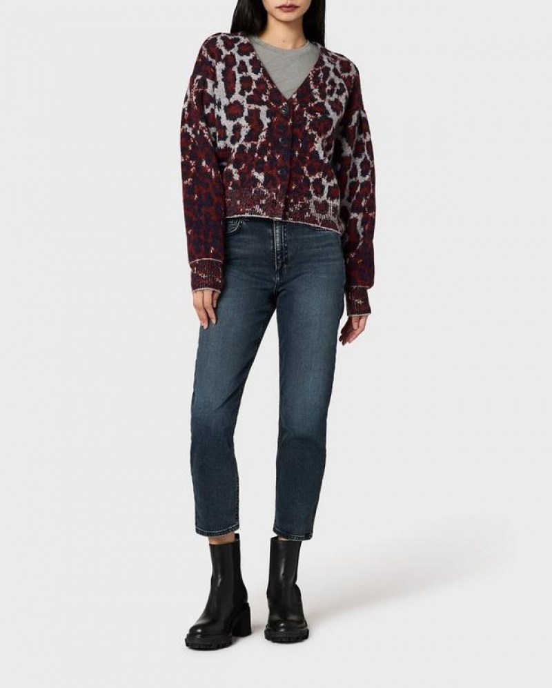 Women\'s Rag & Bone Sarah Wool Leopard Cardigan Relaxed Fit Sweaters Leopard | 048UJVIXZ