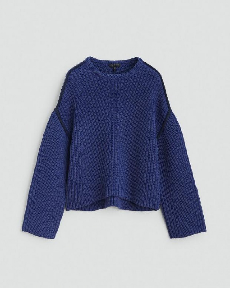 Women's Rag & Bone Shane Cotton Crew Oversized Fit Sweaters Blue | 975ABHITV