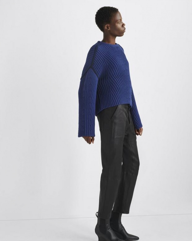 Women's Rag & Bone Shane Cotton Crew Oversized Fit Sweaters Blue | 975ABHITV