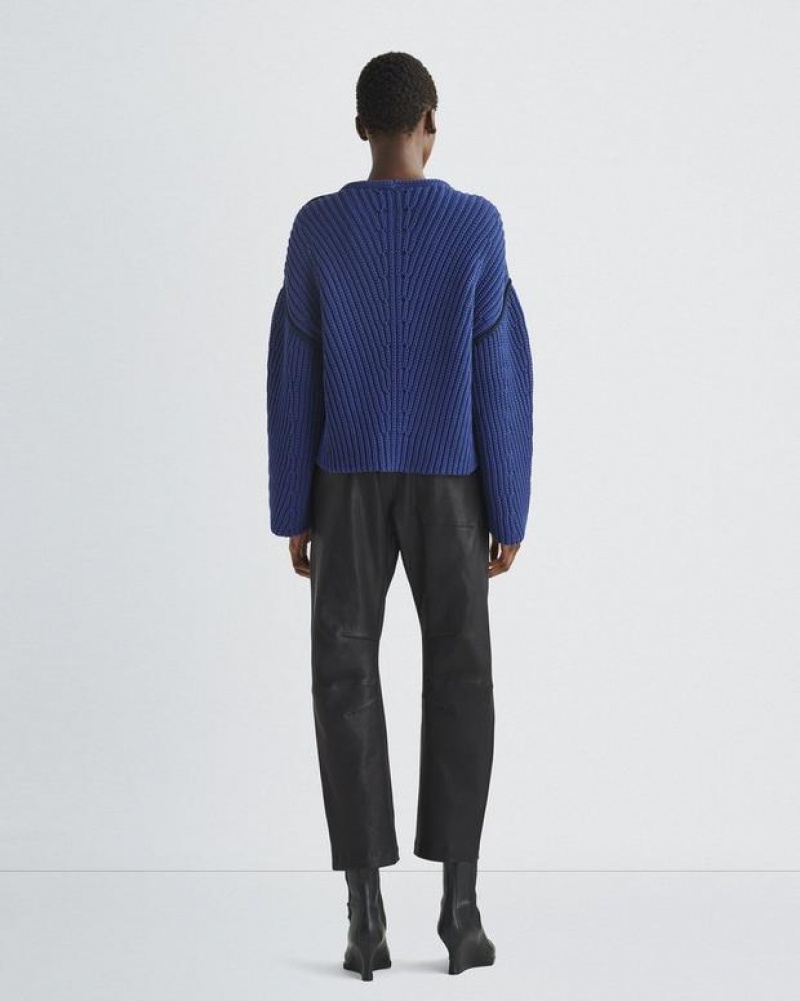 Women's Rag & Bone Shane Cotton Crew Oversized Fit Sweaters Blue | 975ABHITV