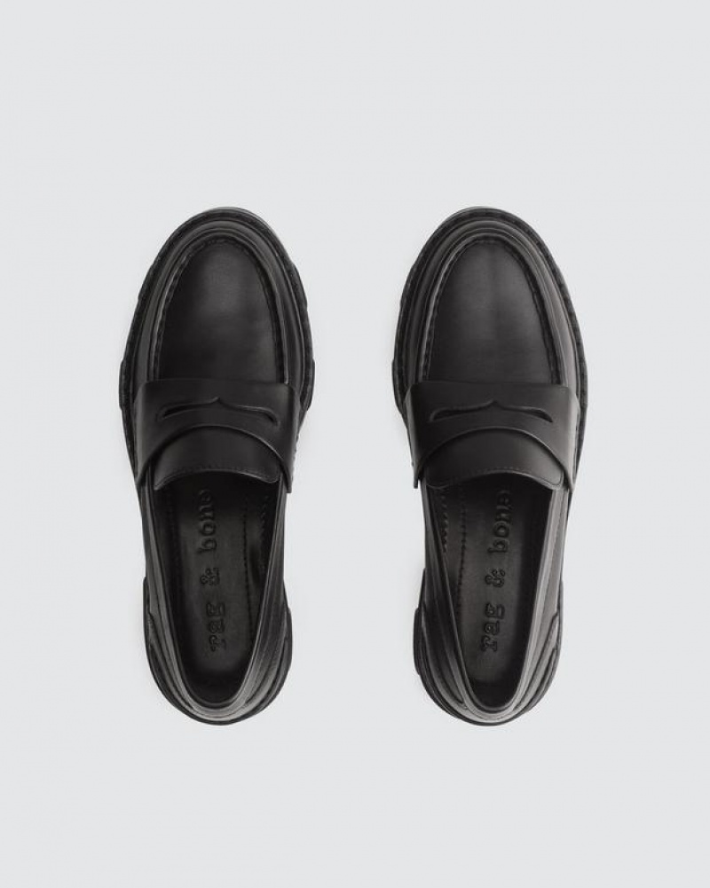 Women's Rag & Bone Shiloh - Leather Penny Flats Black | 897NSFCHU