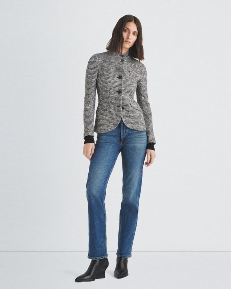 Women's Rag & Bone Slade Italian Tweed Slim Fit Blazers Black Multicolor | 982XDPCFM