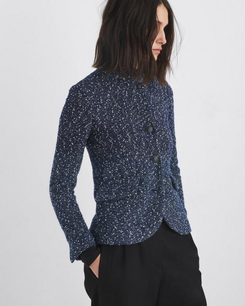 Women\'s Rag & Bone Slade Tweed Slim Fit Blazers Blue | 370FYRVTM