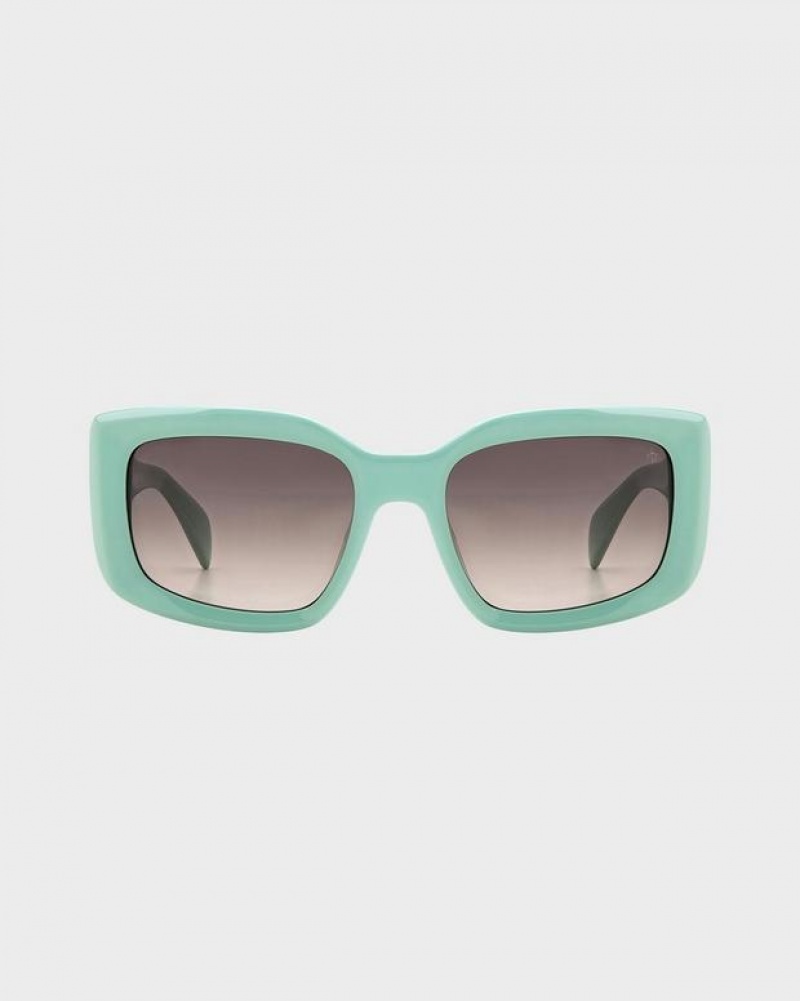 Women's Rag & Bone Sofie Rectangular Sunglasses Green | 249TQEXKN