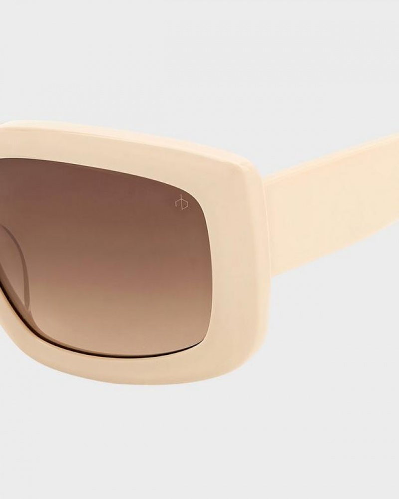 Women's Rag & Bone Sofie Rectangular Sunglasses Beige | 067CSUMDN