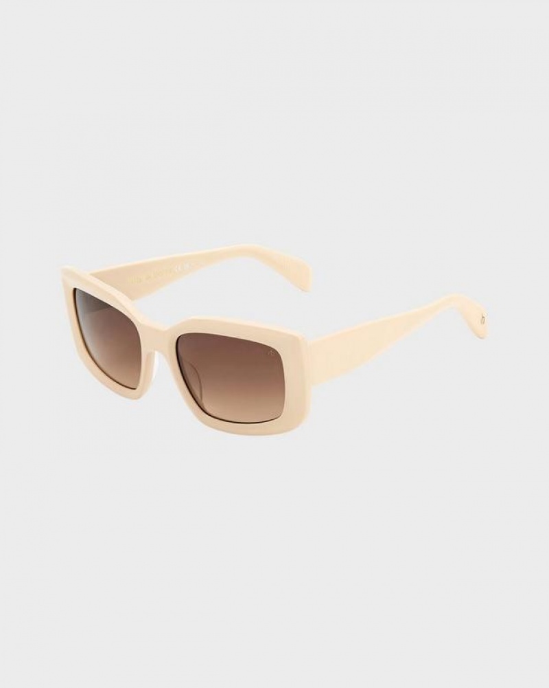 Women\'s Rag & Bone Sofie Rectangular Sunglasses Beige | 067CSUMDN